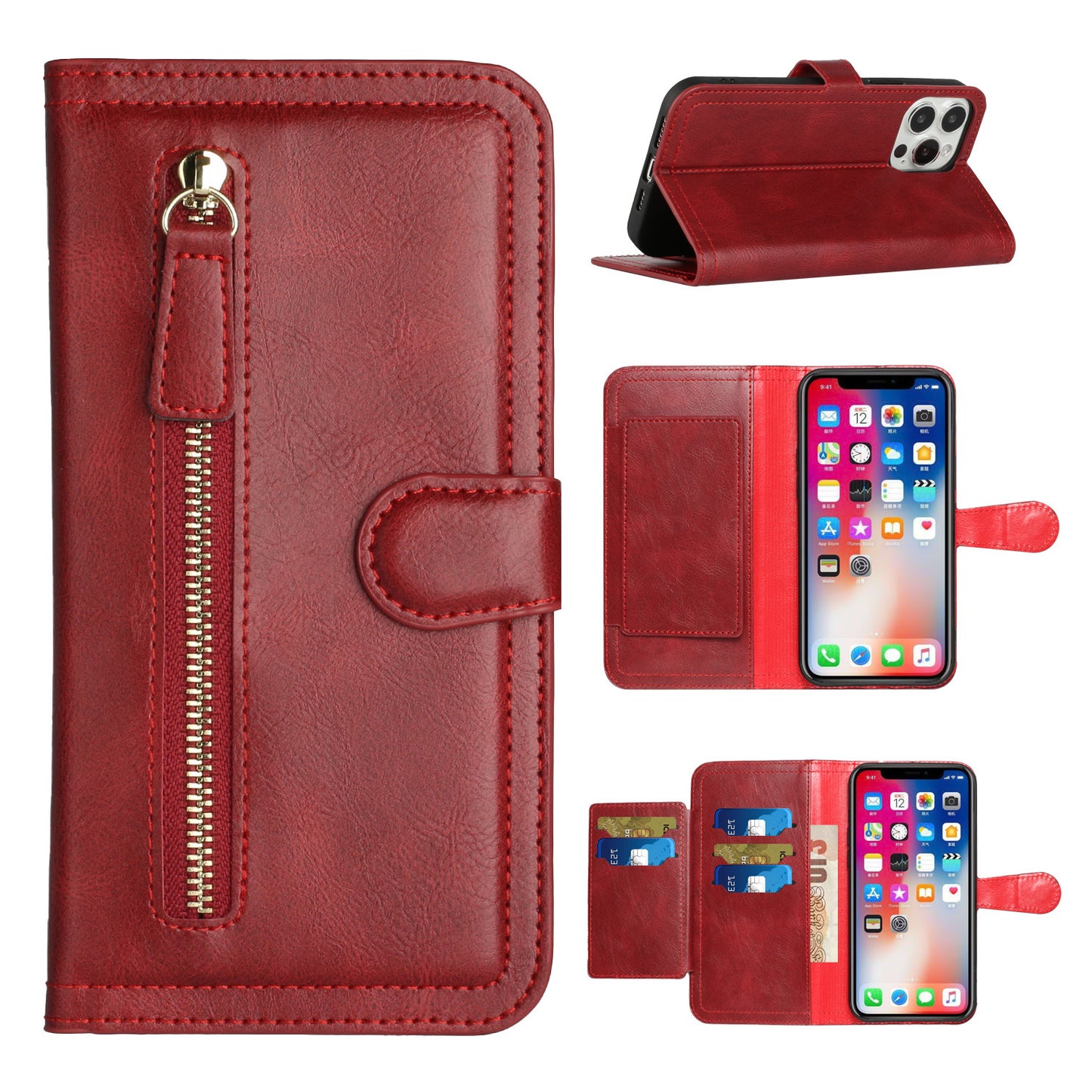 For Samsung Galaxy A23 5G Multi Credit Card Holder Zipper Storage PU Leather Wallet Pockets Double Flap Pouch Flip Stand Phone Case Cover