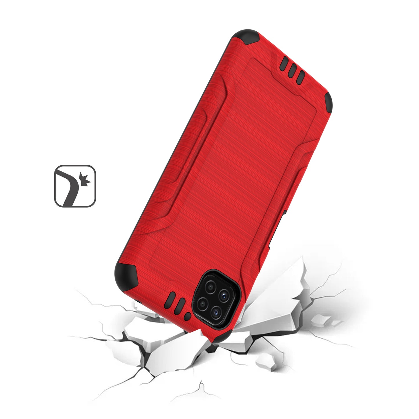 For Samsung Galaxy A22 5G Hybrid Dual Layer Slim Defender Armor Tuff Metallic Brush Texture Finishing Shockproof Hard TPU Rubber Phone Case Cover