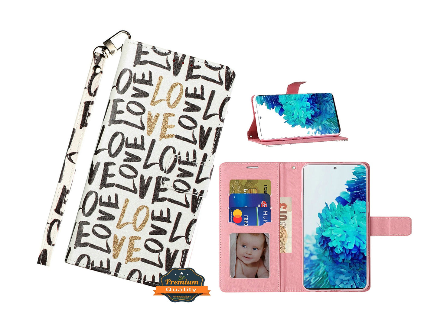 For Samsung Galaxy A22 5G Design Wallet Case ID Money Credit Card Holder Leather Folio Pocket Flip Pouch & Strap Phone Case Cover