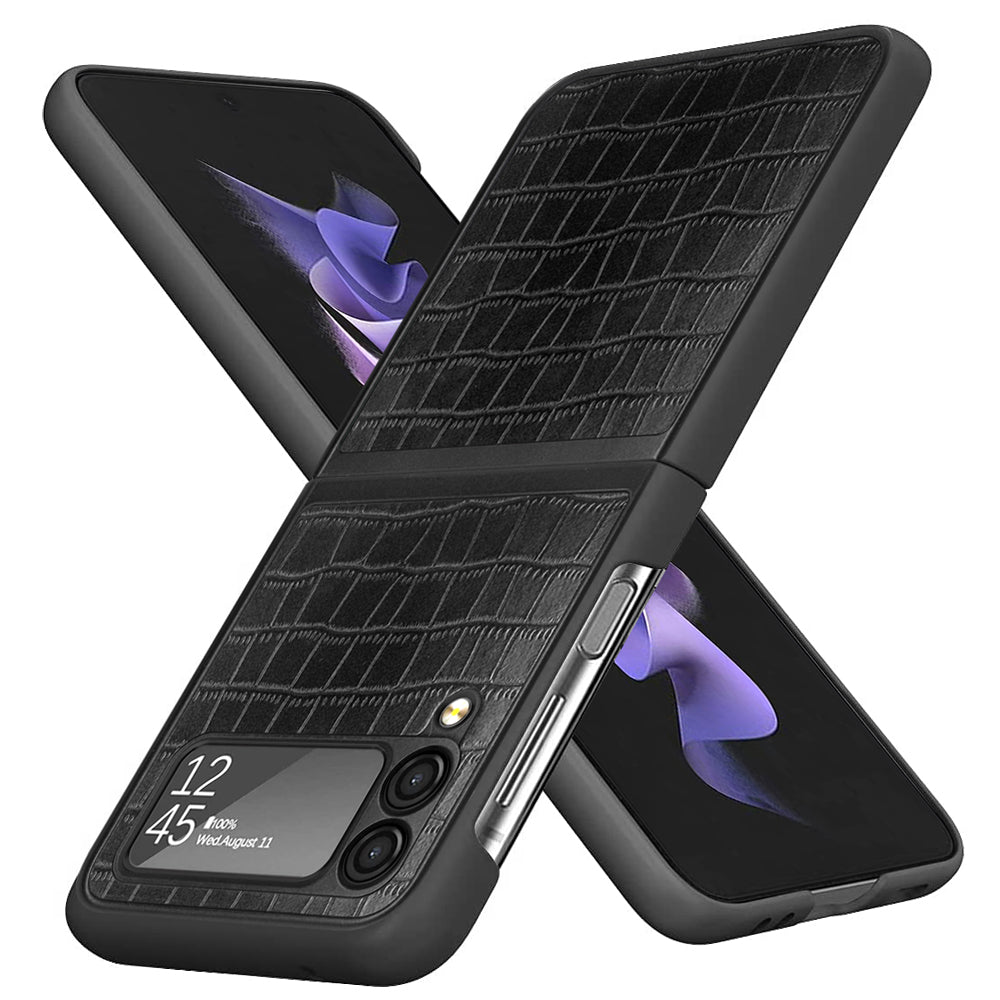 For Samsung Galaxy Z Flip 4 5G Ultra Slim Thin PU Leather Flip Snap On Hybrid Shockproof TPU PC Hard Shell Durable Phone Case Cover