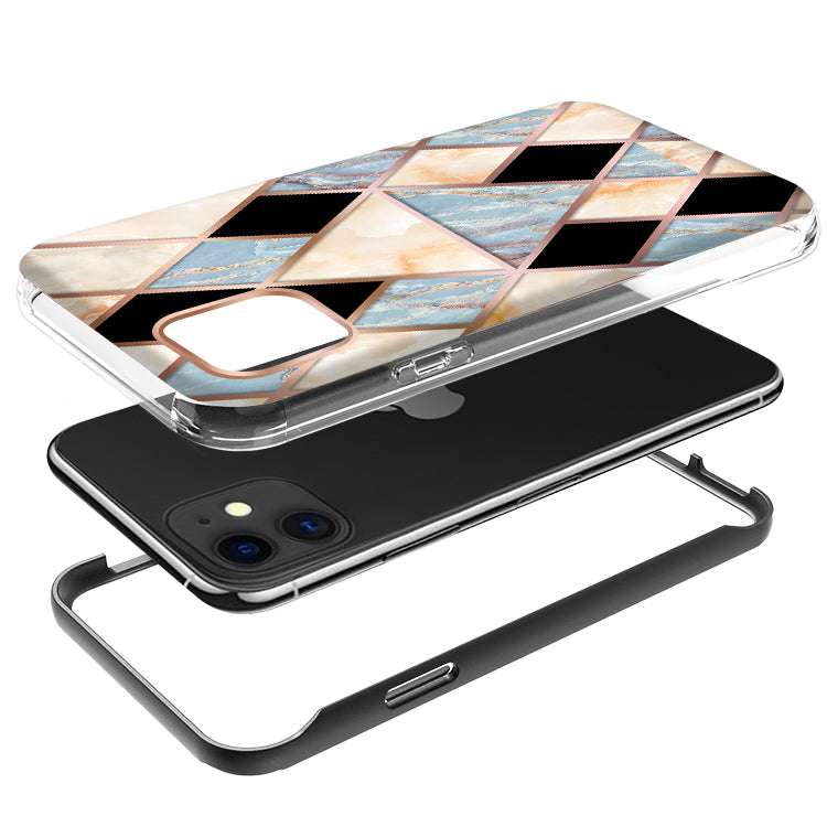 For Apple iPhone 11 (6.1") Dual Layer Hybrid Shockproof Fashion Design IMD Electroplating 2in1 Hard Rubber Frame Phone Case Cover
