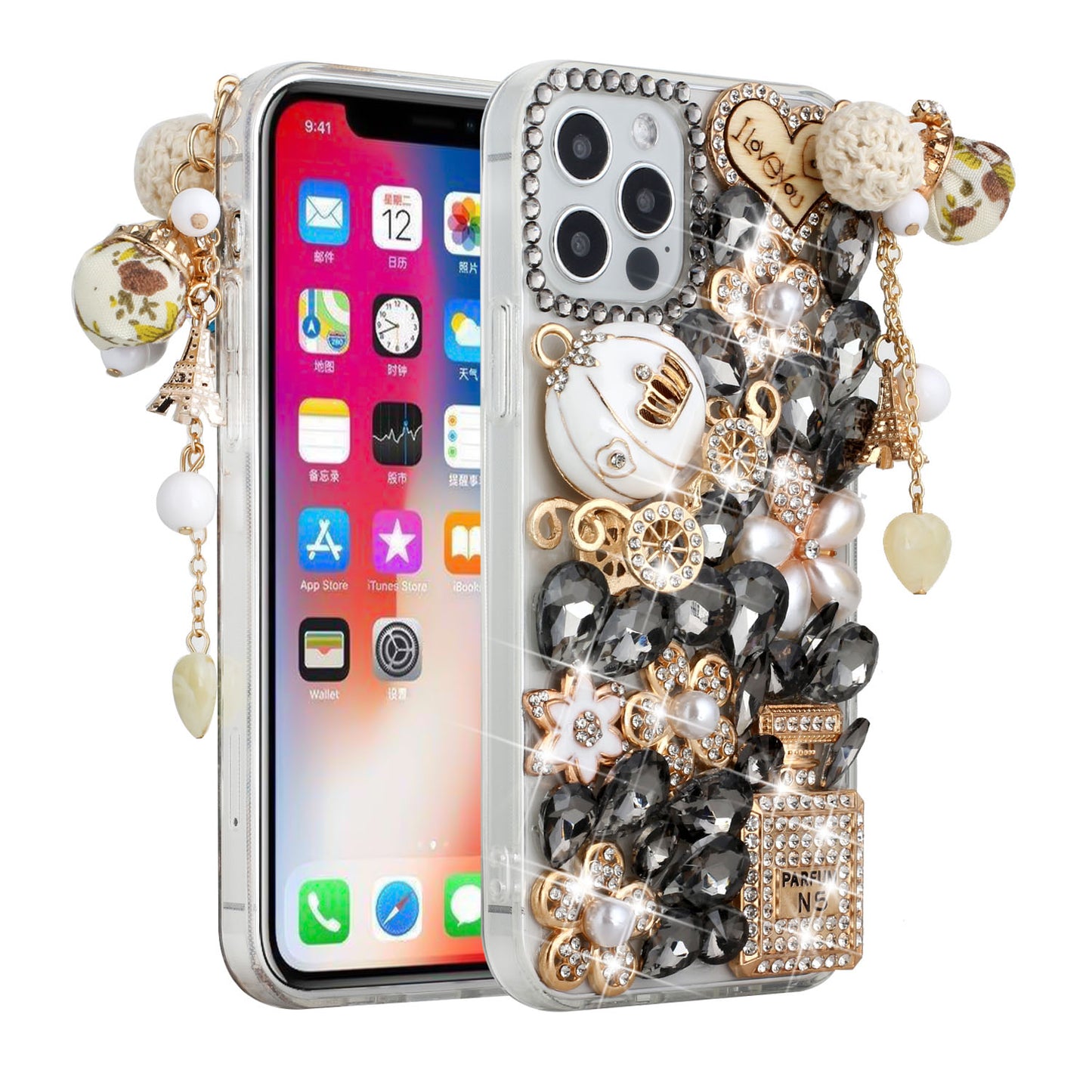For Apple iPhone 11 (6.1") Bling Clear Crystal 3D Full Diamonds Luxury Sparkle Rhinestone Hybrid Protective Phone Case Cover