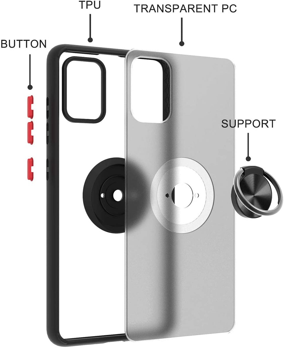 For Samsung Galaxy A13 5G Finger Ring Stand Holder Kickstand Hybrid Frosted Matte Silicone TPU Hard PC Frame Shock-Absorption Phone Case Cover
