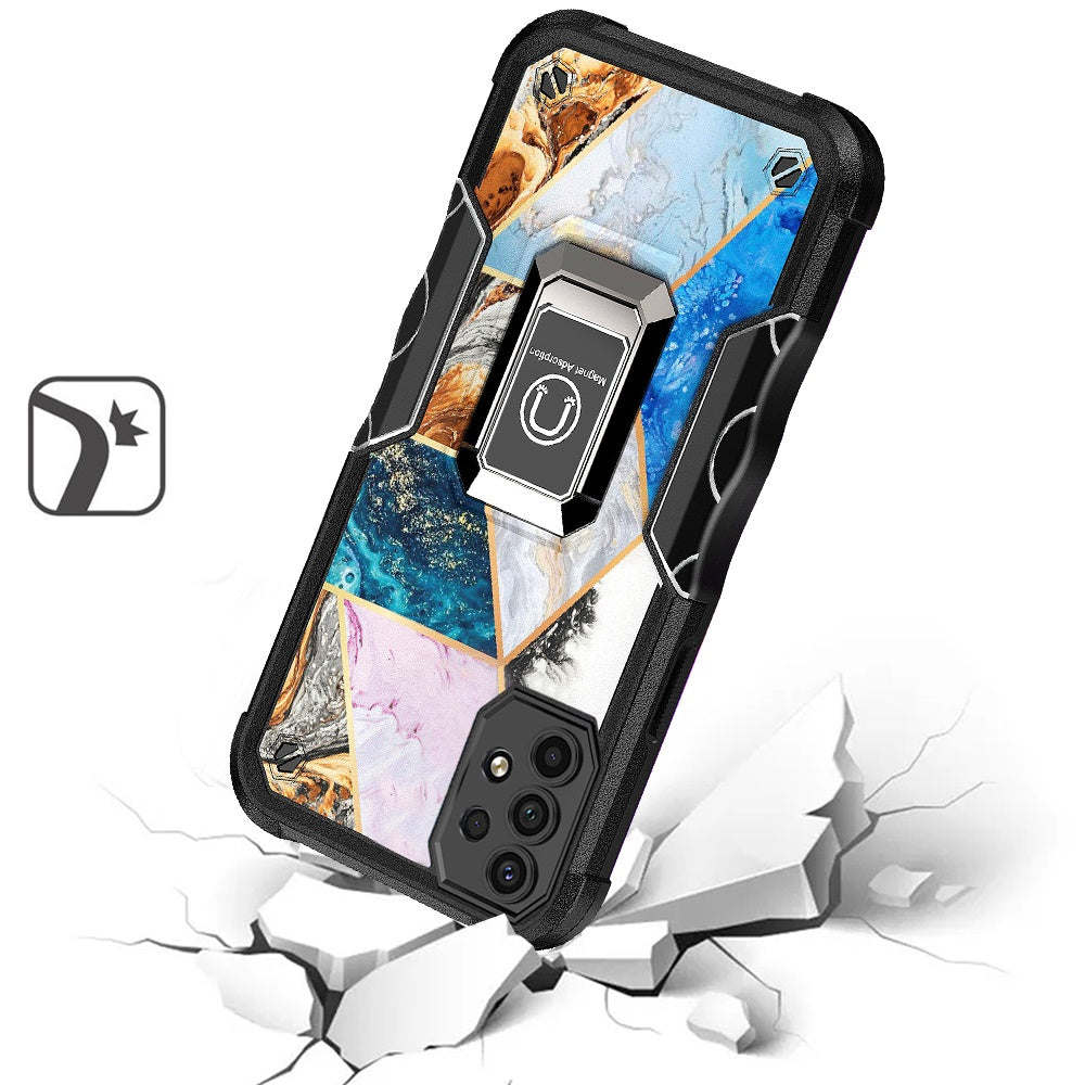 For Samsung Galaxy A23 5G Marble Stone Design Hybrid Armor with Magnetic Ring Stand Kickstand Heavy Duty Rugged Phone Case Cover