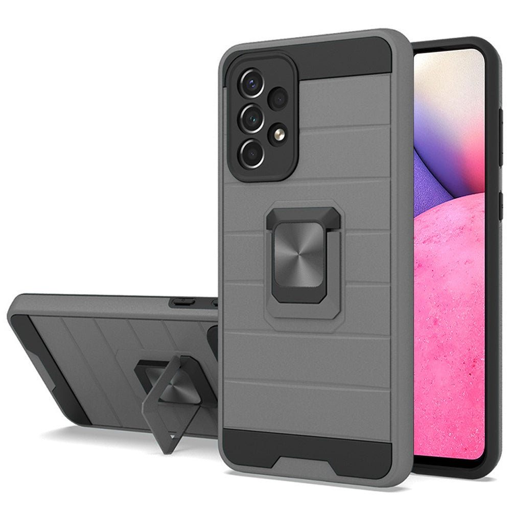 For Samsung Galaxy A33 5G Magnetic Ring Holder Rubber Hybrid Stand Kickstand Texture Rugged Armor Heavy Duty Military Grade Phone Case Cover