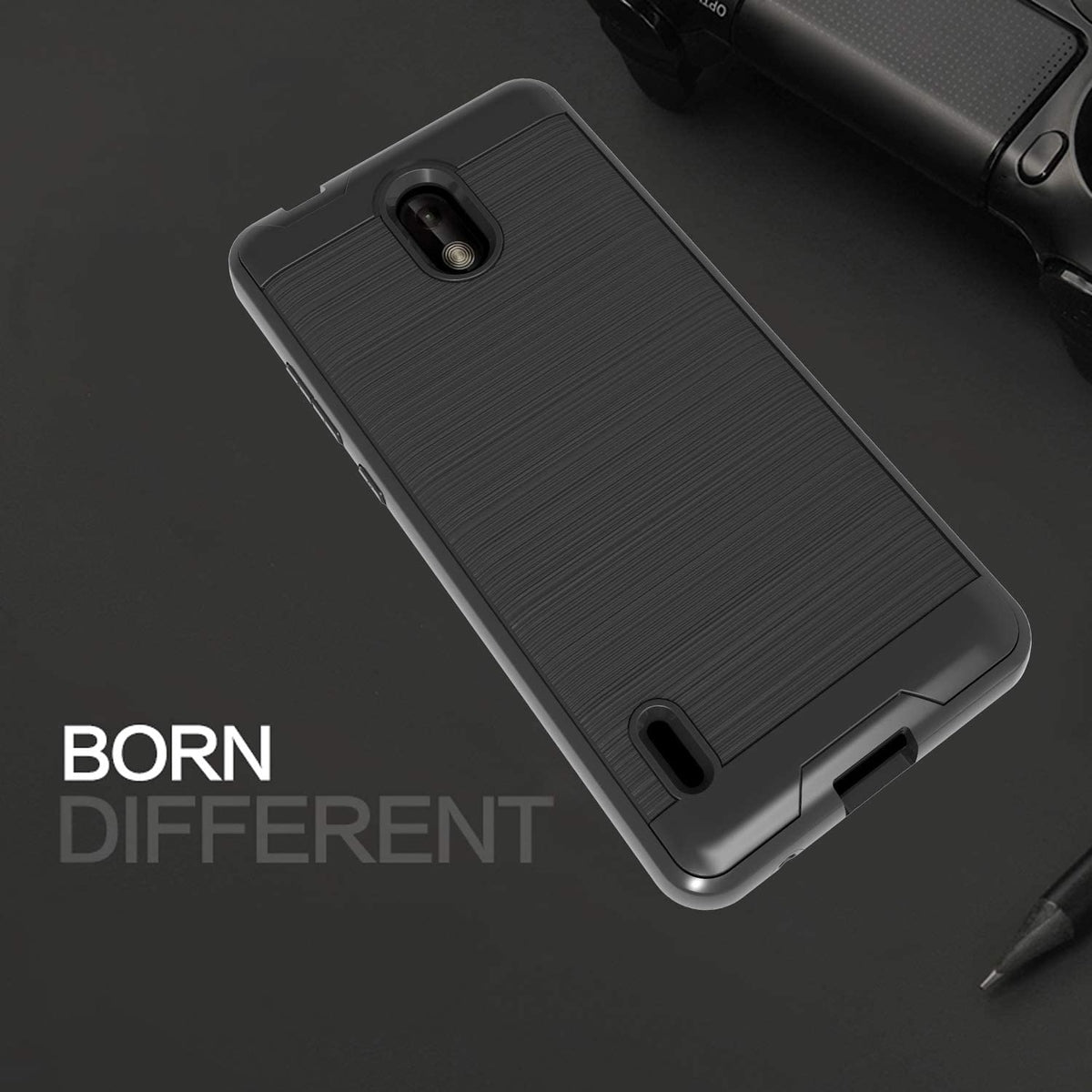 For Samsung Galaxy A03S Slim Rugged TPU + Hard PC Brushed Metal Texture Hybrid Dual Layer Defender Armor Shock Absorbing Phone Case Cover