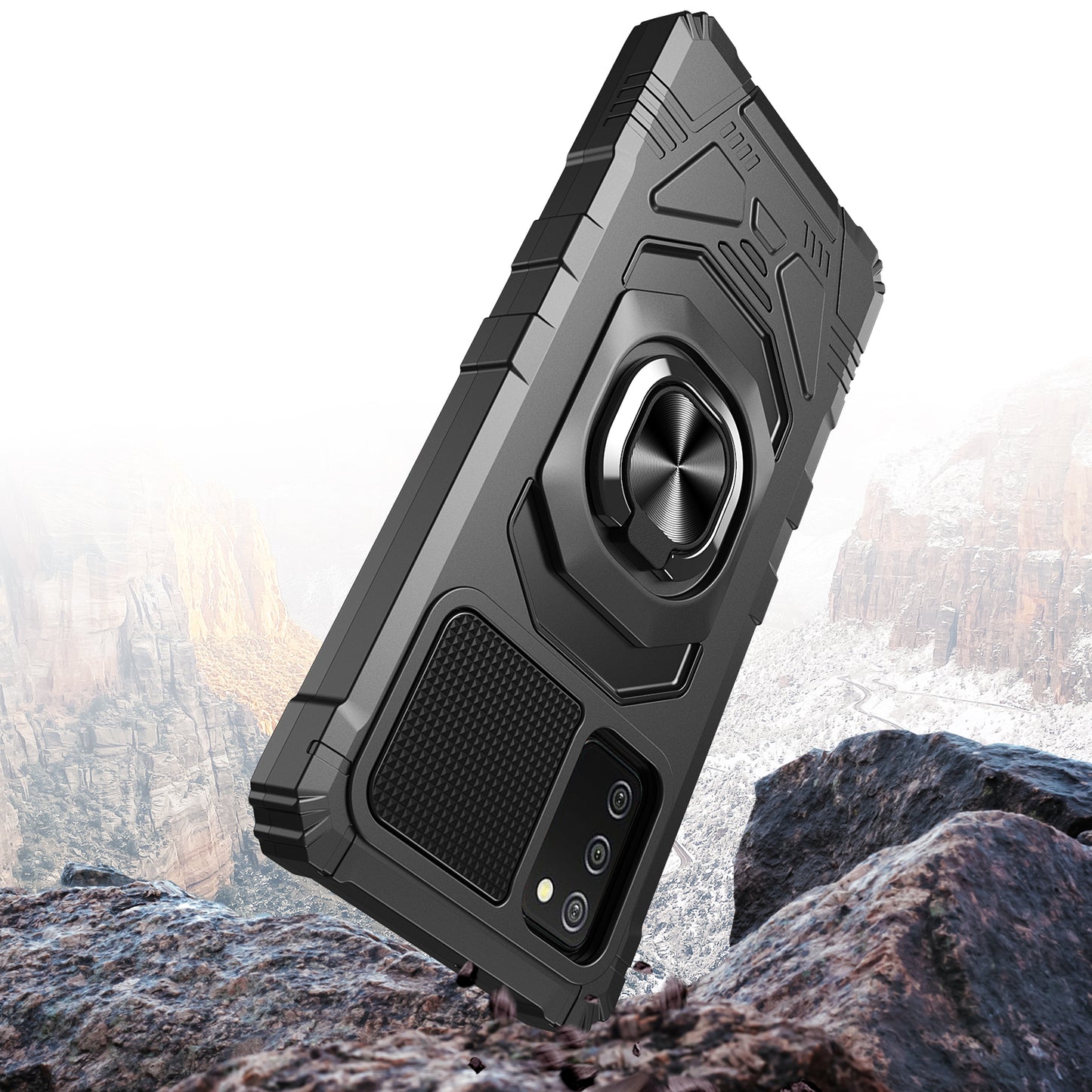 For Samsung Galaxy A02S Hybrid Dual Layer with Rotate Magnetic Ring Stand Holder Kickstand, Rugged Shockproof Anti-Scratch Protective Phone Case Cover