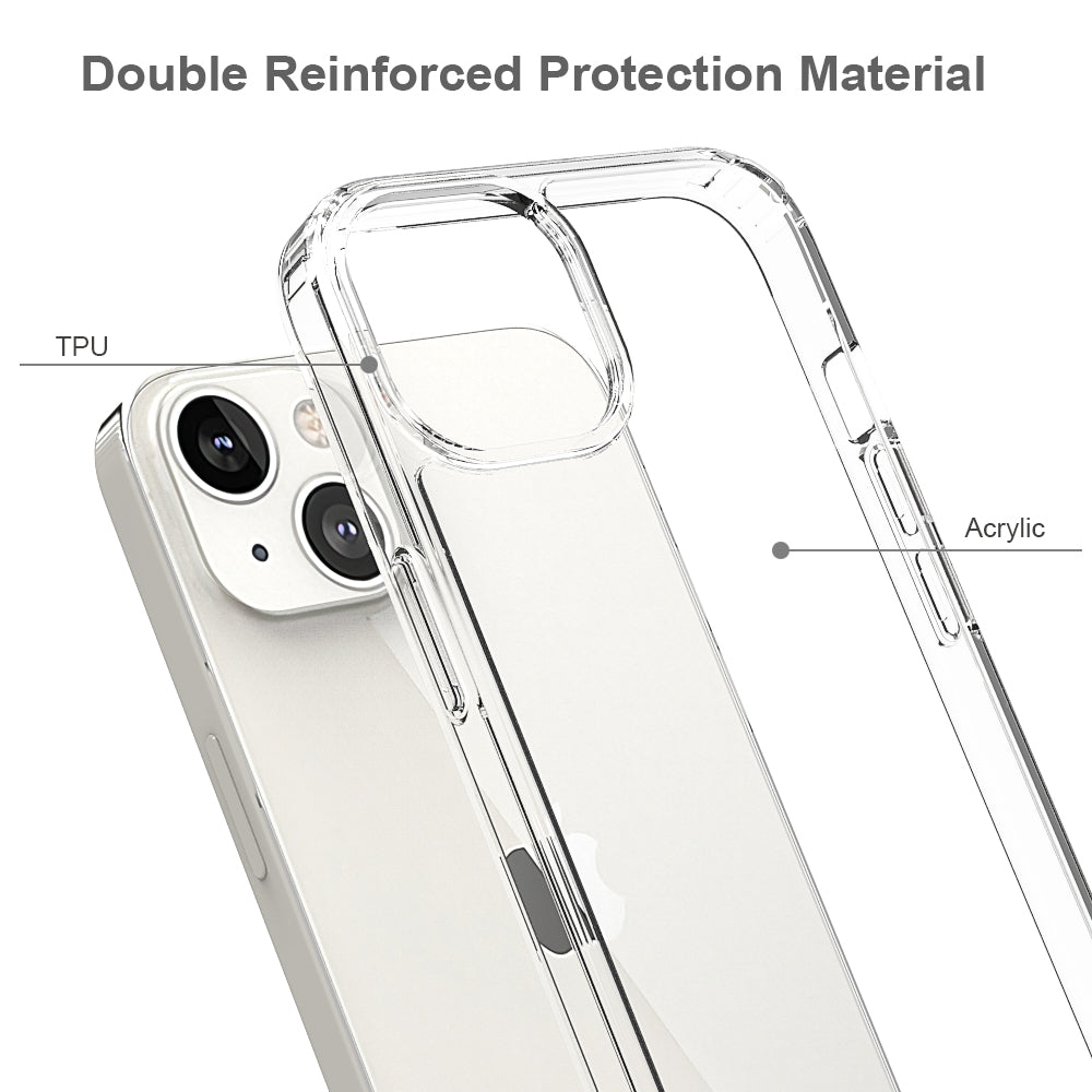 For Apple iPhone 13 / Mini Pro Max Hybrid Transparent Clear Acrylic Back Hard PC & Soft TPU Full Protective Bumper Extra Shock-Absorb Phone Case Cover