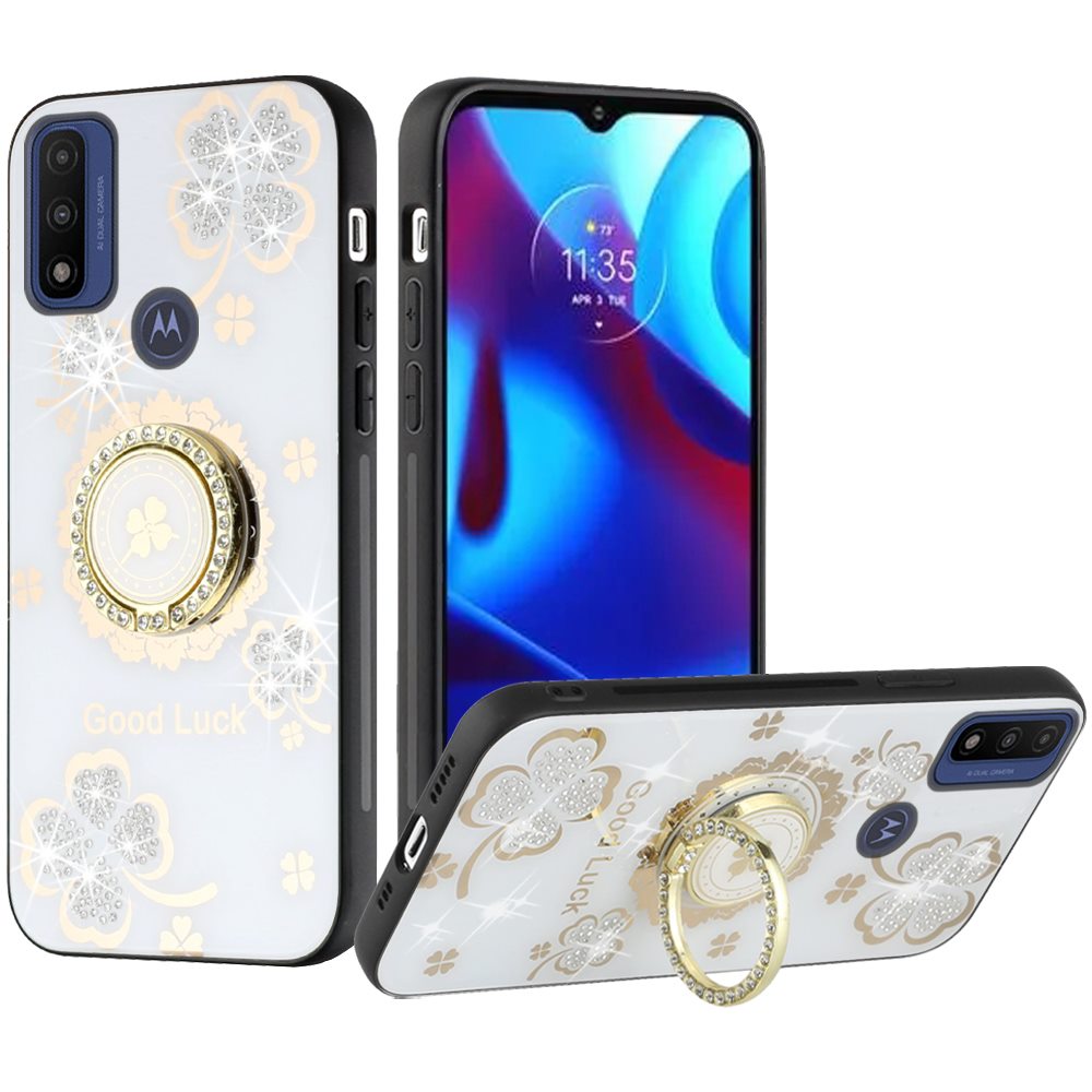 For Motorola Moto G Power 2022 Diamond Bling Sparkly Glitter Ornament Engraving Hybrid Ring Stand Holder Rugged Fashion Phone Case Cover