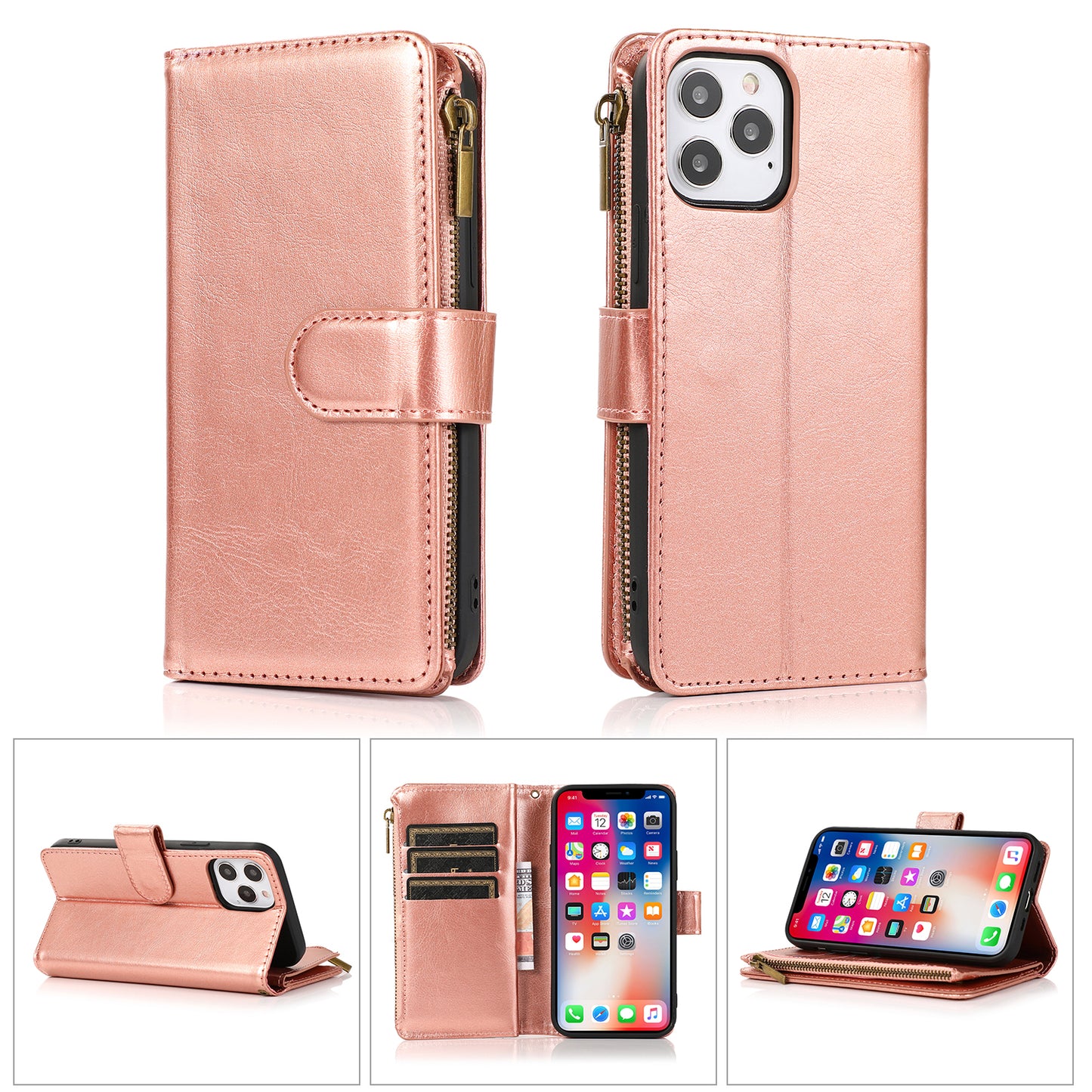 For Samsung Galaxy A23 5G Leather Zipper Wallet Case 9 Credit Card Slots Cash Money Pocket Clutch with Stand & Strap Phone Case Cover