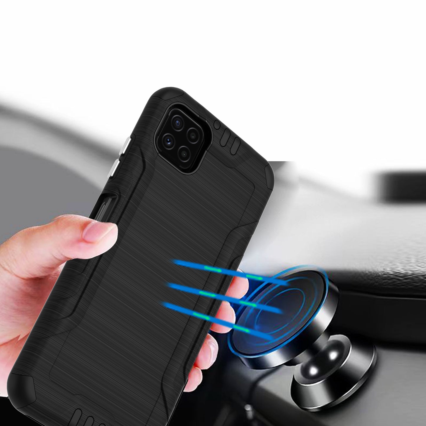 For Samsung Galaxy A22 5G Hybrid Dual Layer Slim Defender Armor Tuff Metallic Brush Texture Finishing Shockproof Hard TPU Rubber Phone Case Cover