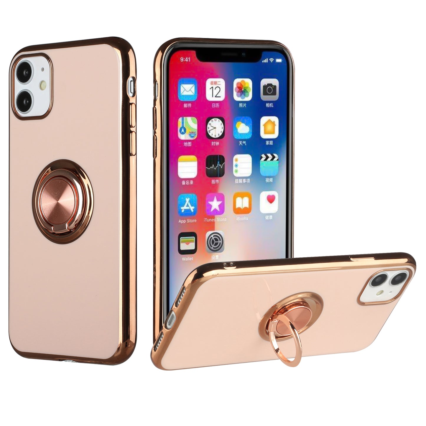 For Apple iPhone SE 2022 3rd/SE 2020/8/7 Slim Hybrid Metal Finger Ring Stand Hard Electroplated Edges TPU Frame Bumper Phone Case Cover