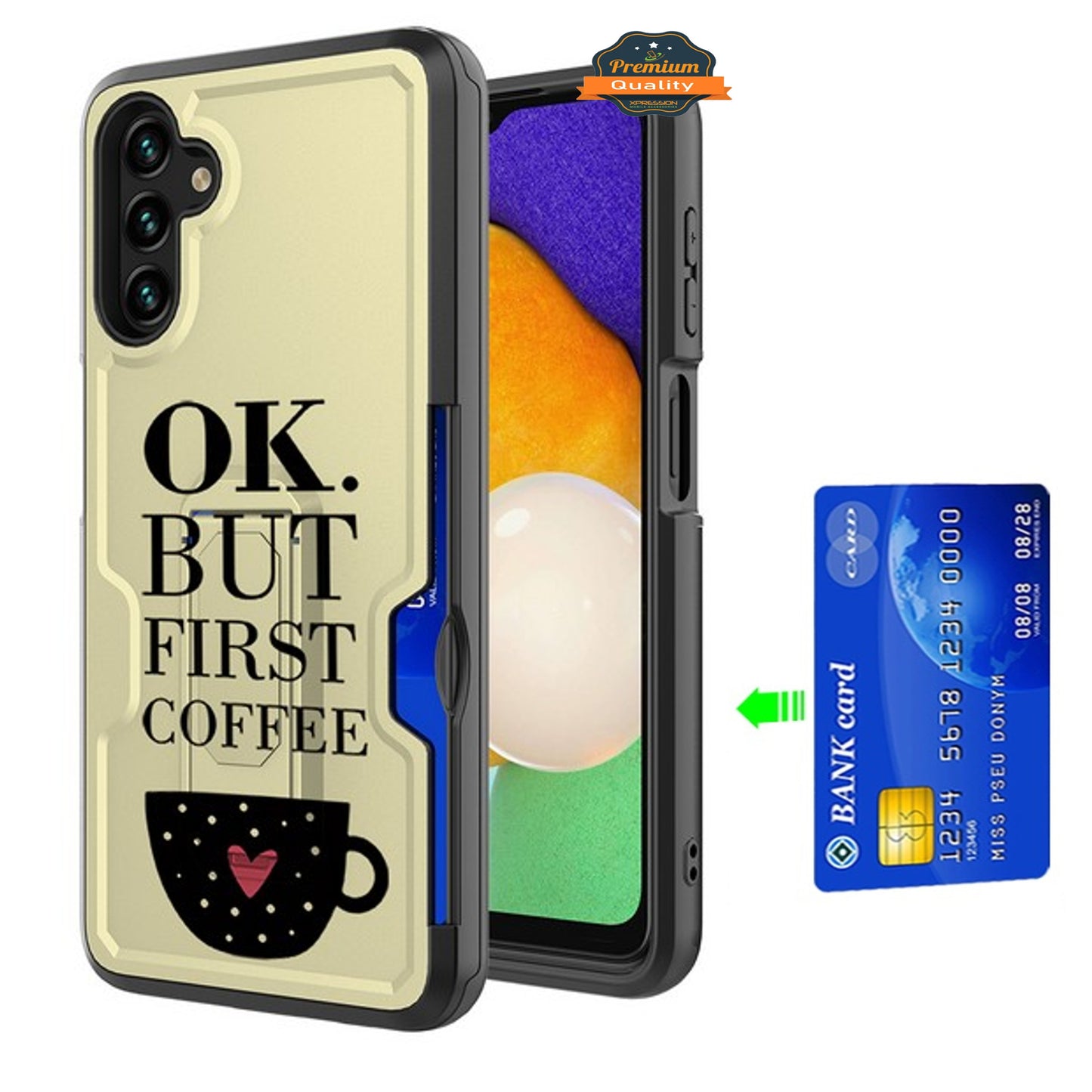 For Samsung Galaxy A13 5G Hidden Wallet Credit Card Slots with Kickstand Back Design Fashion Hybrid Shockproof Hard Phone Case Cover