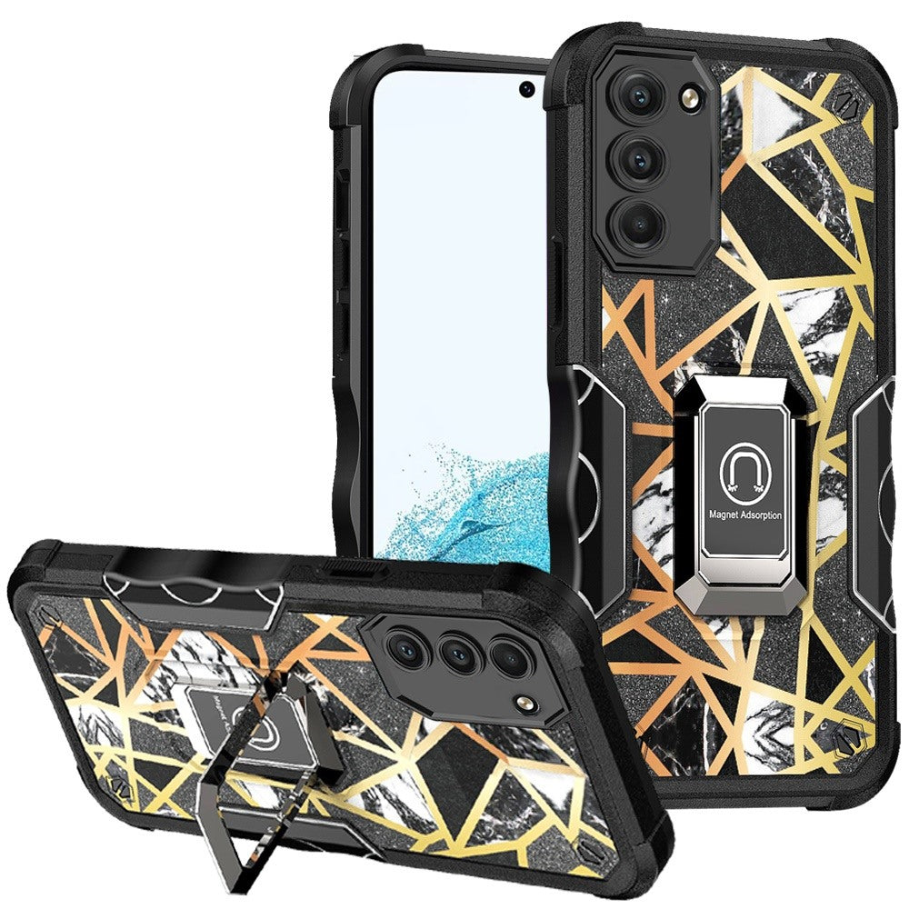 For Samsung Galaxy S22 /Plus Ultra Marble IMD Design Hybrid Armor with Magnetic Ring Stand Heavy Duty Rugged Shockproof Phone Case Cover