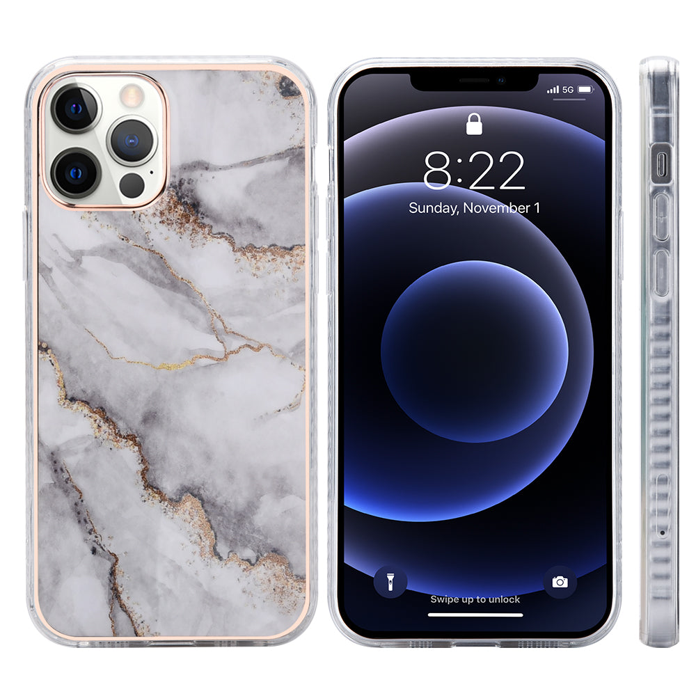 For Apple iPhone 13 /Pro Max Mini Fashion Marble Pattern IMD Design Gem Stone Hybrid Shockproof Bumper Rubber Slim Fit Hard PC Phone Case Cover