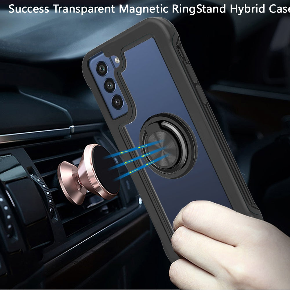 For Samsung Galaxy A03S Transparent Magnetic Ring Stand Hybrid 360 Degree Rotation Kickstand Armor Bumper Defender Phone Case Cover
