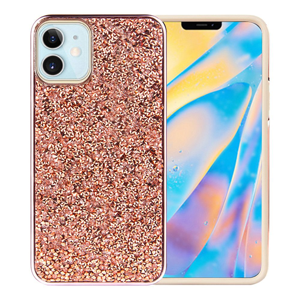 For Apple iPhone 13 (6.1") Bling Rhinestone Diamond Shiny Glitter Hybrid Bumper Dual Layer Rugged Shell Hard PC TPU Rubber Phone Case Cover
