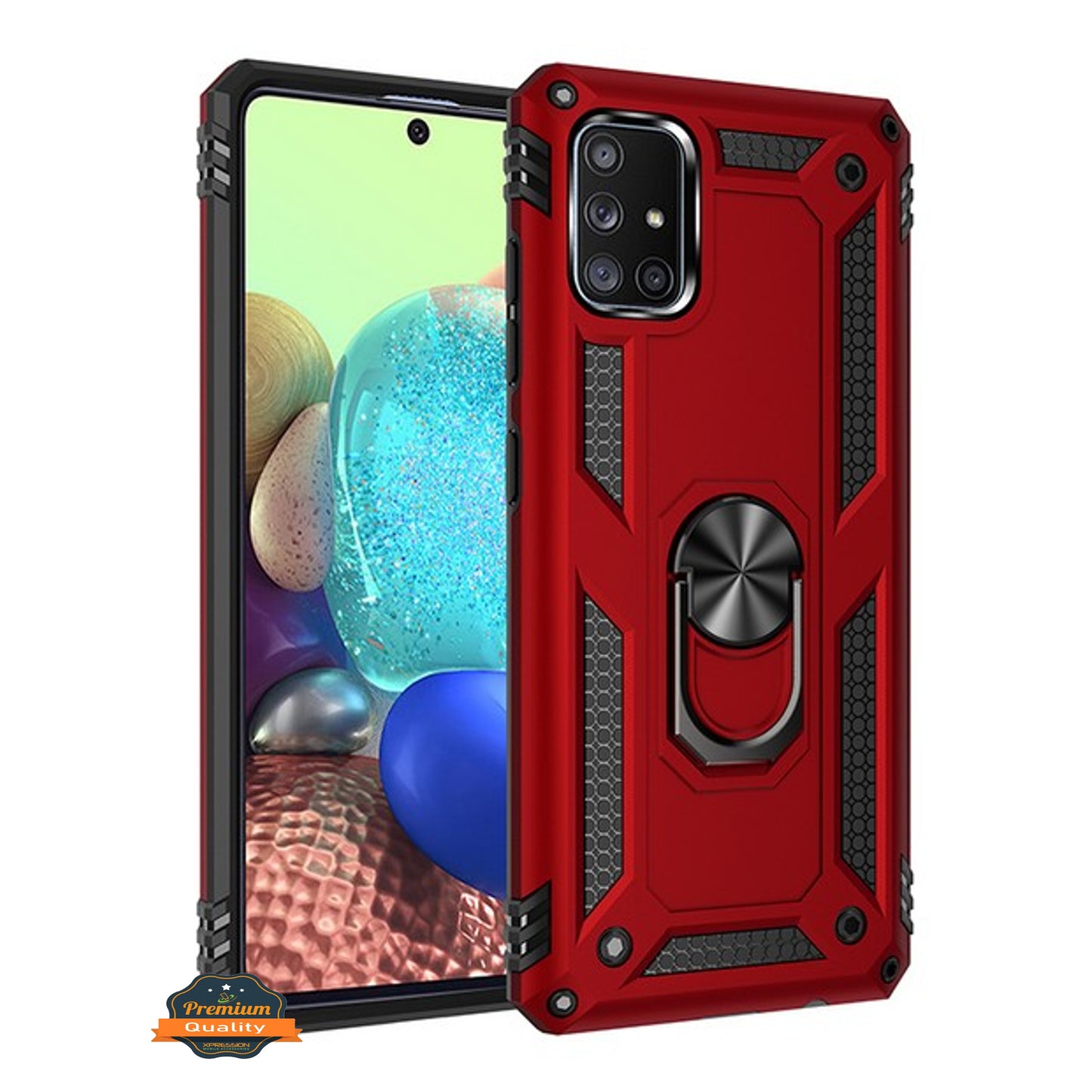 For Samsung Galaxy A71 5G Shockproof Hybrid Dual Layer PC + TPU with Ring Stand Metal Kickstand Heavy Duty Armor Shell Phone Case Cover