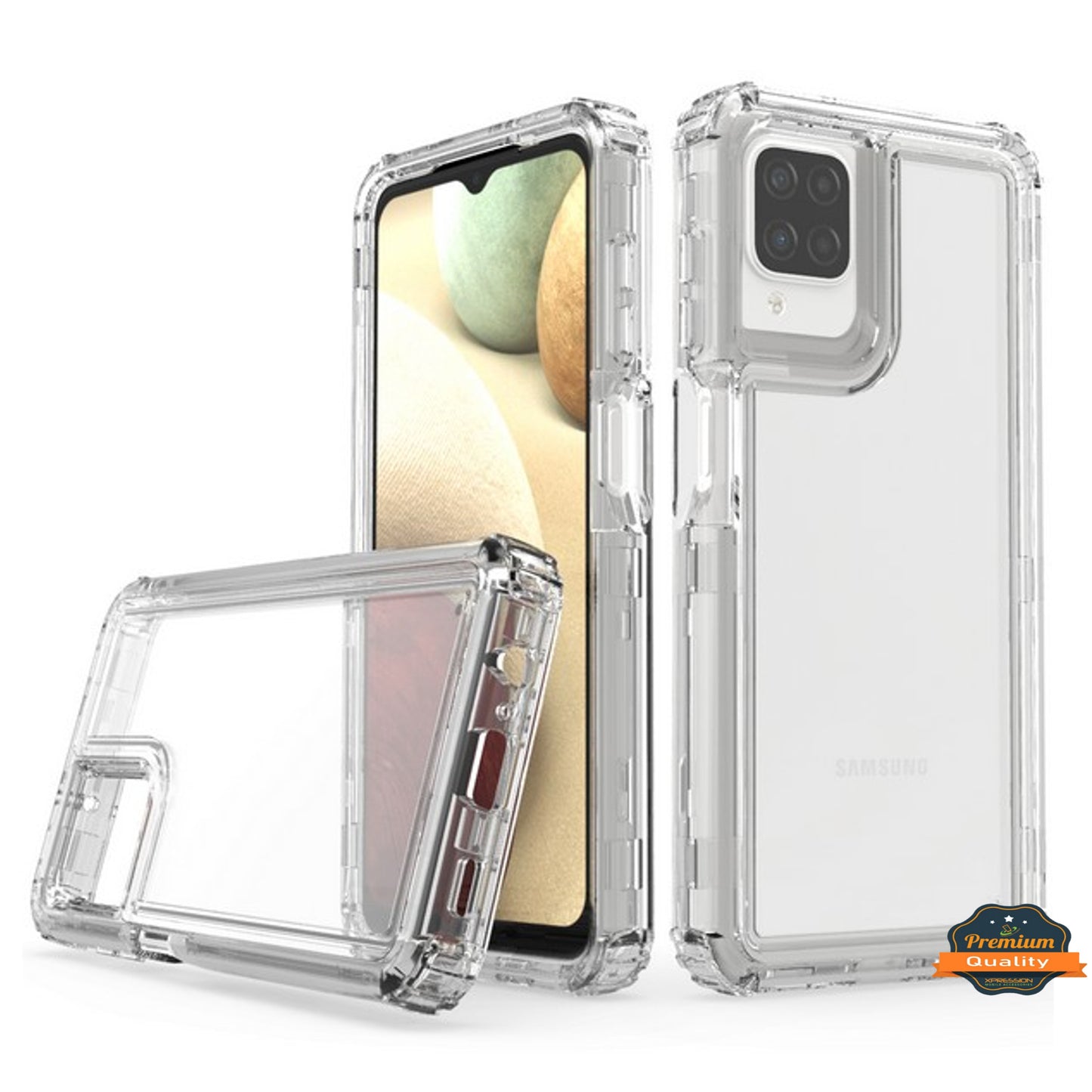 For Samsung Galaxy A22 5G Transparent 3 Layer Heavy Duty Rugged Full Body Shockproof Hybrid Hard PC + TPU Bumper Protective Phone Case Cover