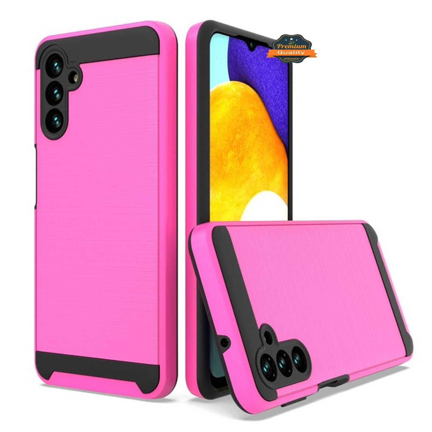 For Samsung Galaxy A13 5G Slim Rugged TPU Hard Brushed Metal Texture Hybrid Dual Layer Defender Armor Shock Absorbing Phone Case Cover