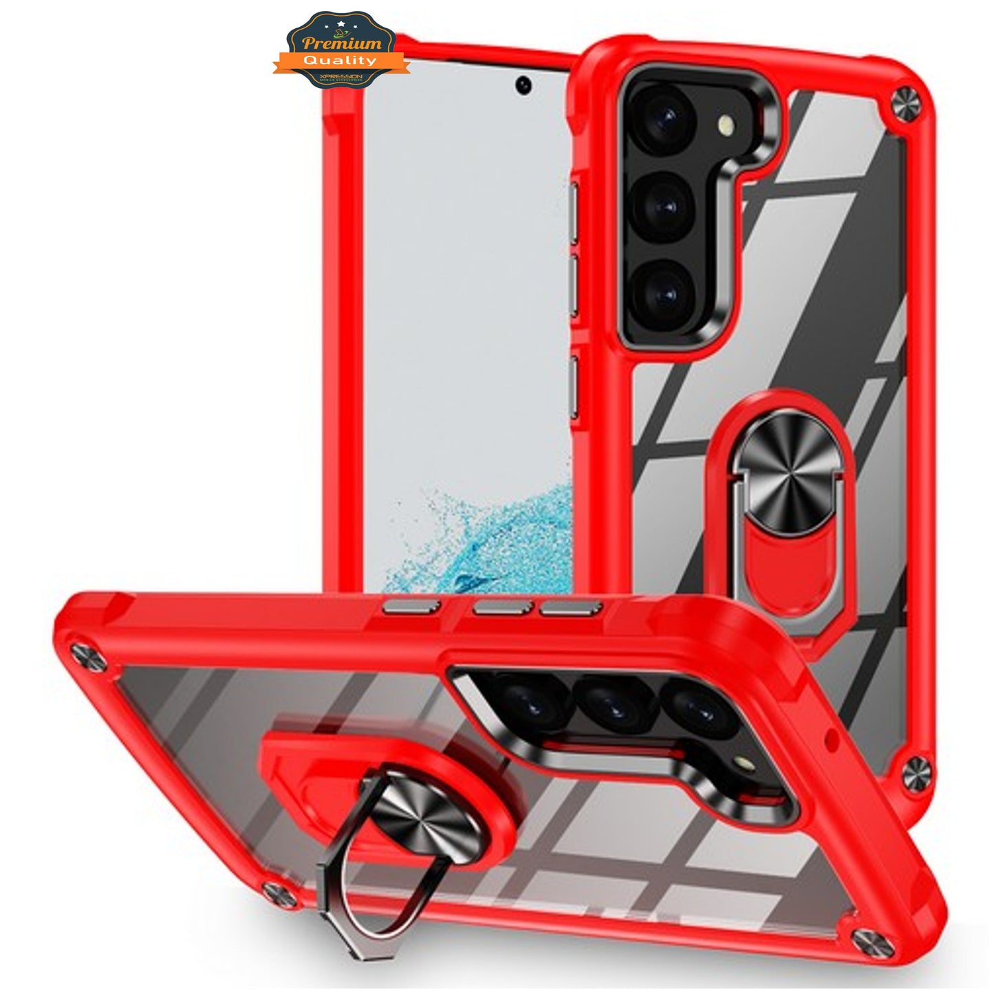 For Samsung Galaxy S23 /Plus /Ultra Clear Transparent Hybrid with 360° Magnetic Ring Stand PC Heavy Duty Shockproof Hard Back Phone Case Cover