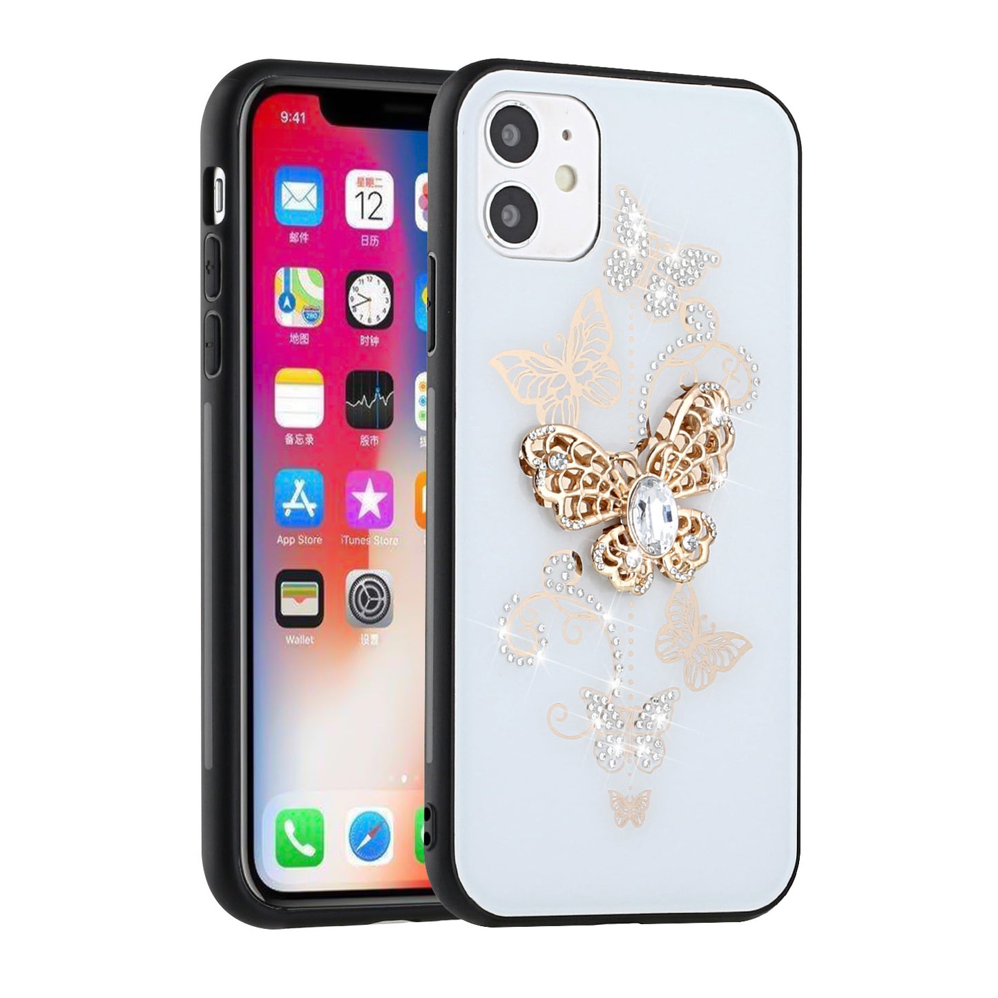 For Apple iPhone 14 Plus (6.7") Diamond 3D Bling Sparkly Glitter Ornaments Engraving Hybrid Ring Stand Fashion Phone Case Cover