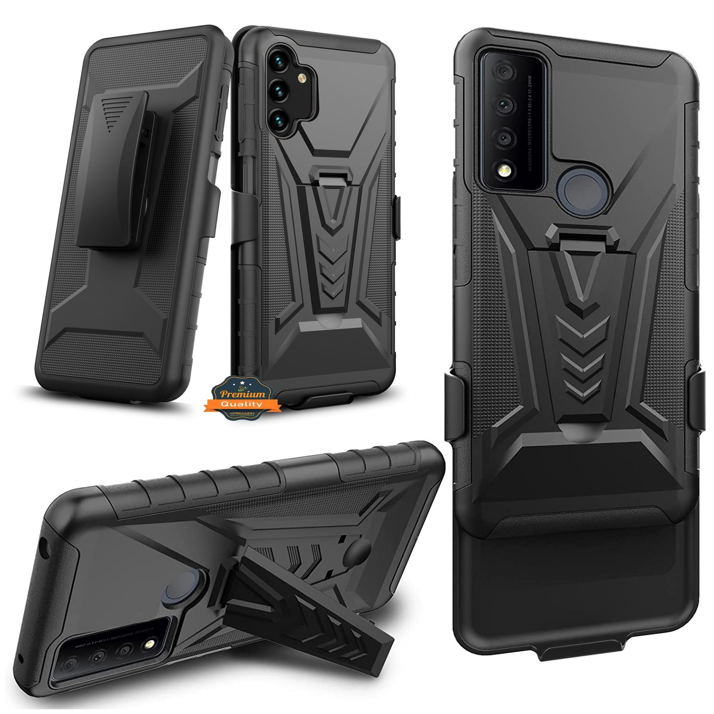 For Samsung Galaxy A13 5G Belt Clip Holster Dual Layer Shockproof with Clip On & Kickstand Heavy Duty Full Body Hybrid Black Phone Case Cover