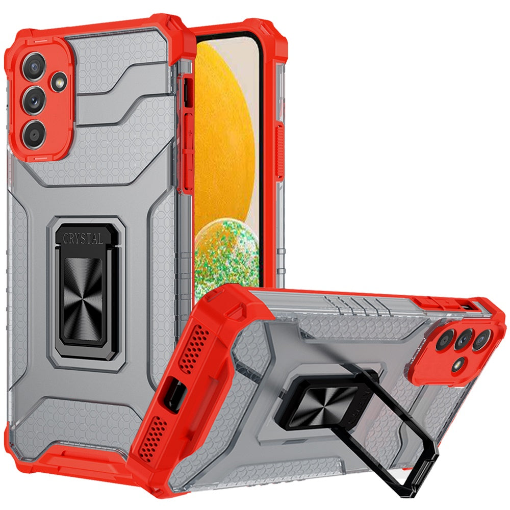 For Samsung Galaxy A02S Transparent 360 Rotation Built-in Magnetic Ring Kickstand Holder Hybrid Rugged Armor Bumper Phone Case Cover