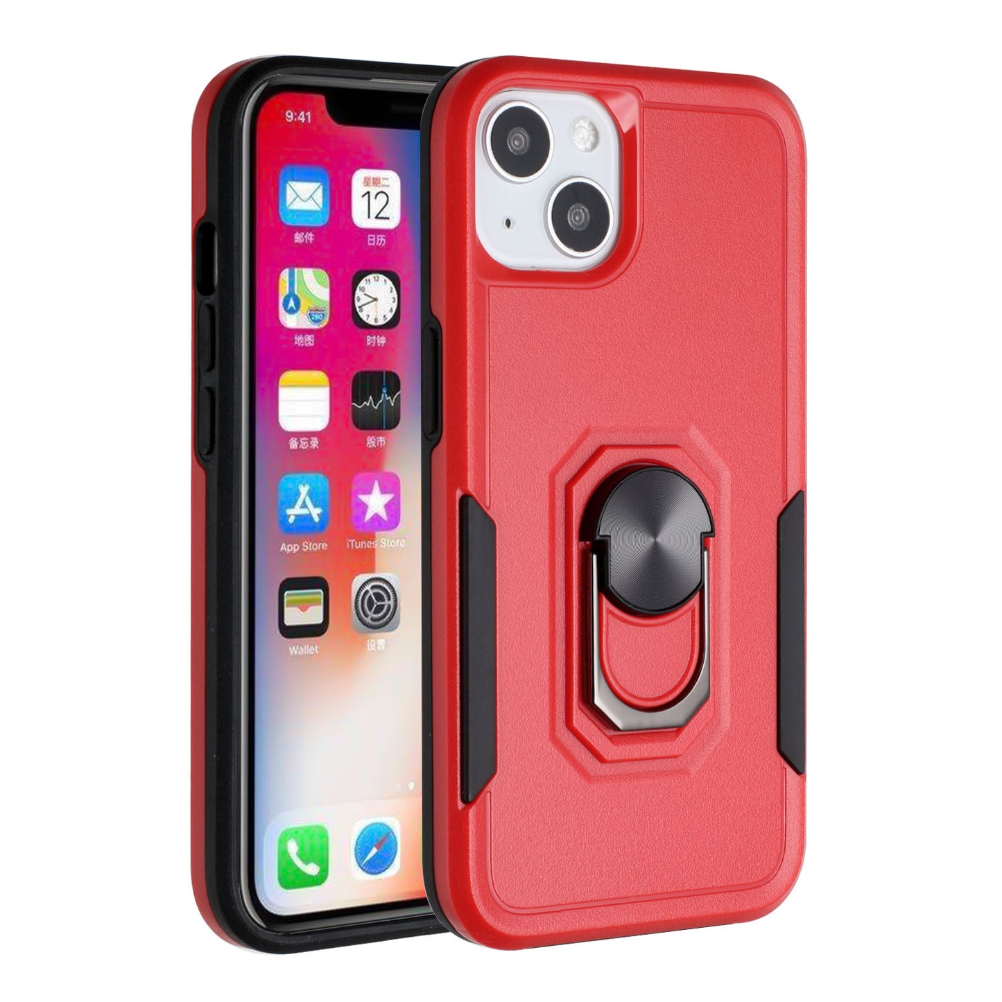 For Samsung Galaxy S21 Ultra Hybrid Tough Strong Dual Layer Hard PC TPU with Flat Magnetic Ring Stand Heavy-Duty Armor Red Phone Case Cover