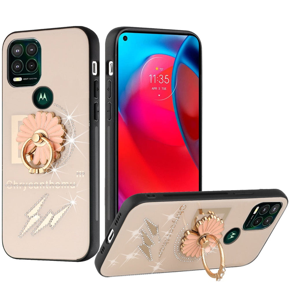 For Apple iPhone 13 (6.1") Diamond Bling Sparkly Glitter Ornaments Engraving Hybrid Armor with Ring Stand Holder Fashion Phone Case Cover