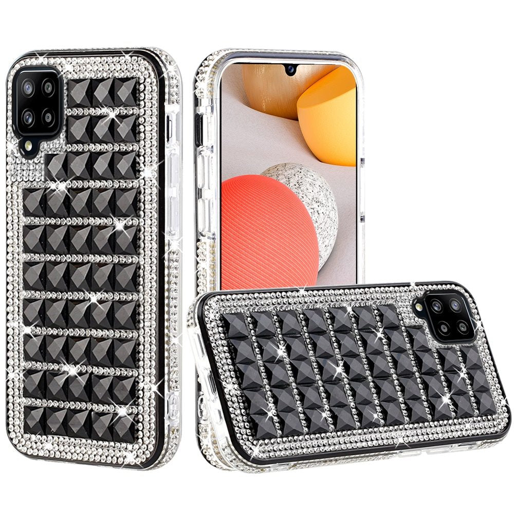 For Samsung Galaxy A42 5G Fashion Luxury 3D Bling Diamonds Rhinestone Jeweled Shiny Crystal Sparkle Hybrid TPU Bumper Hard Phone Case Cover