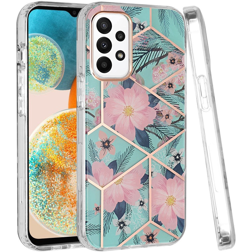 For Samsung Galaxy A23 5G Fashion Floral IMD Design Flower Pattern Hybrid Protective Hard Rubber TPU Slim Back Phone Case Cover