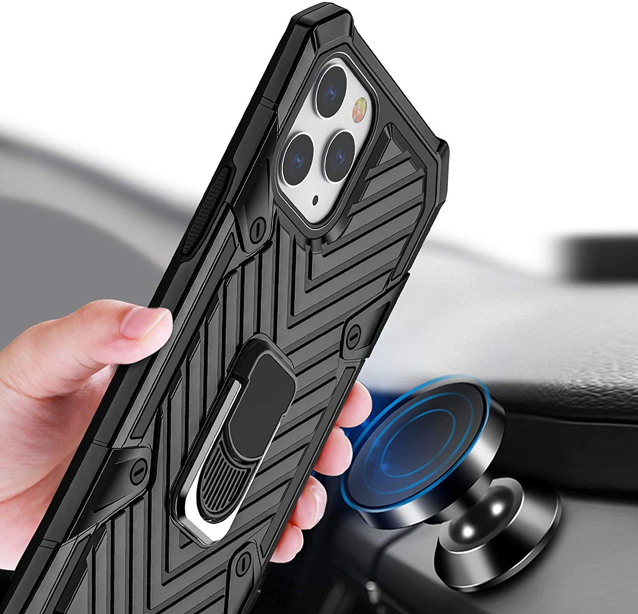 For Apple iPhone 13 Pro (6.1") Stand Ring Holder Finger Loop with Magnetic Grip Kickstand Hybrid Shockproof Armor Hard Phone Case Cover