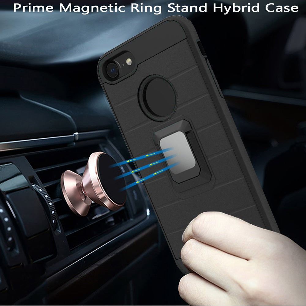 For Apple iPhone SE 2022 /SE 2020/8/7 Magnetic Ring Holder Rubber Hybrid Kickstand Texture Rugged Armor Heavy Duty Phone Case Cover