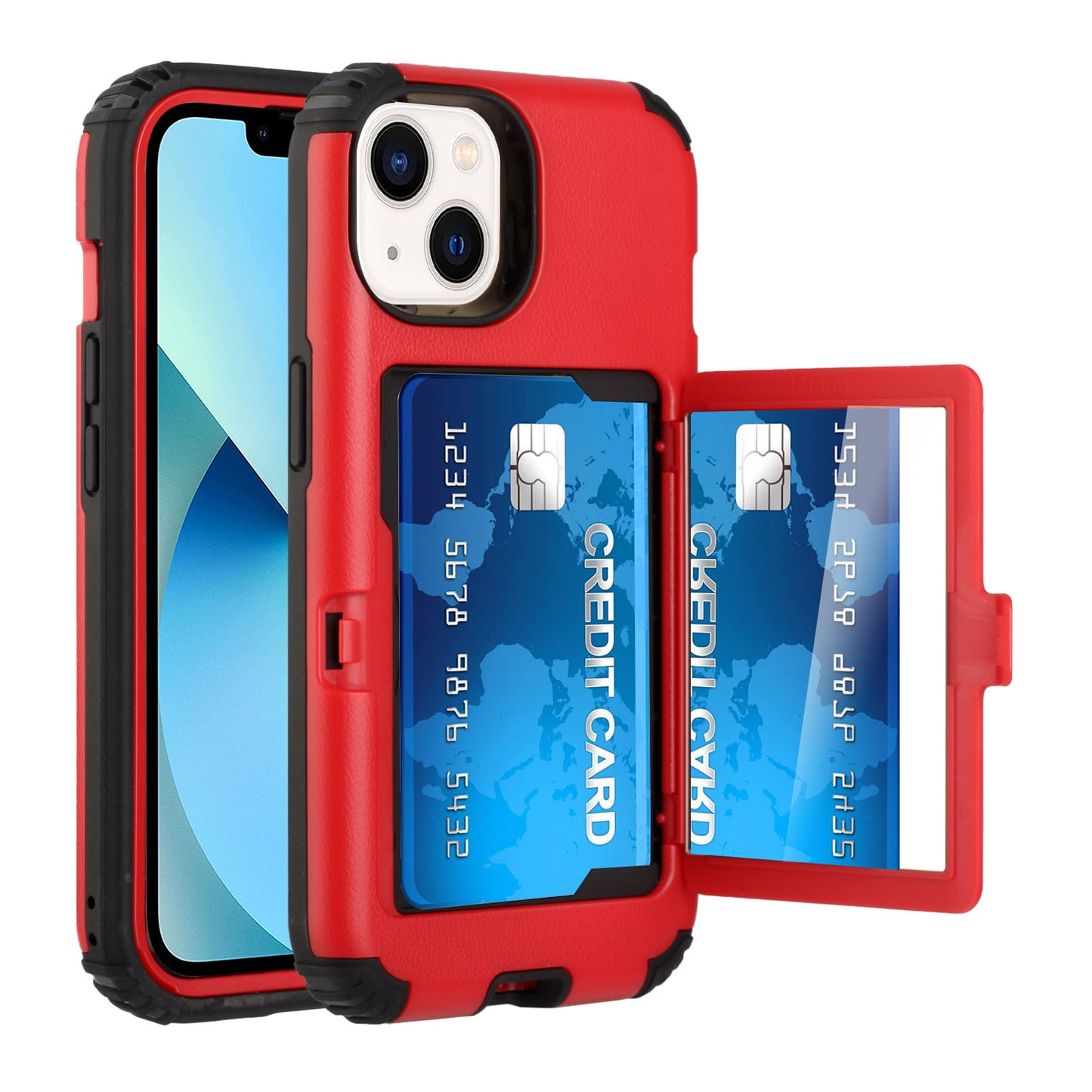 For Apple iPhone 11 (6.1") Wallet Design with Credit Card Holder, Hidden Back Mirror Stand Heavy Duty Hybrid Shockproof Phone Case Cover