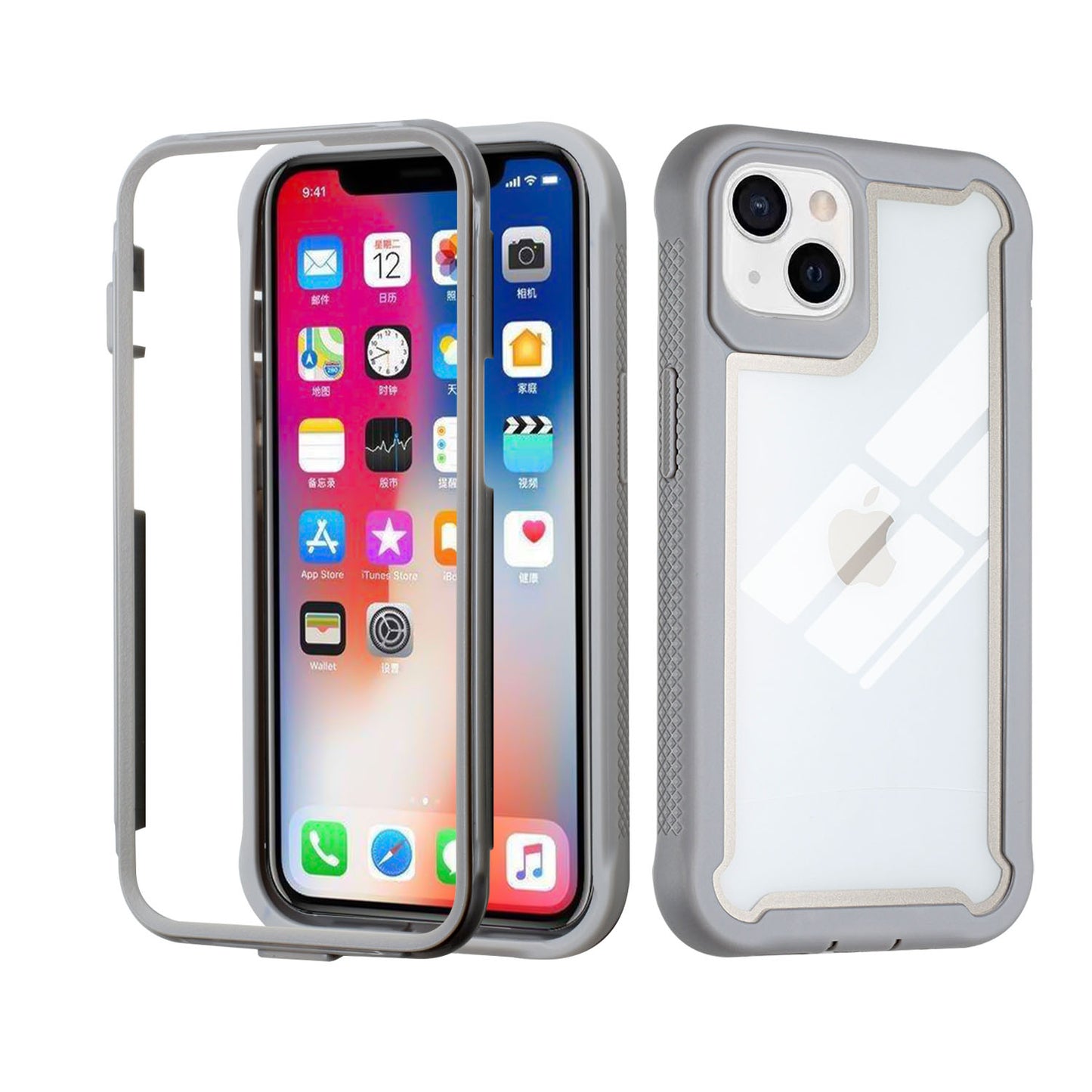 For Apple iPhone 13 Pro Max (6.7") Hybrid 3 in 1 Transparent Shockproof Full Body Frame Bumper Rugged Hard PC TPU Rubber Protective Heavy Duty Phone Case Cover