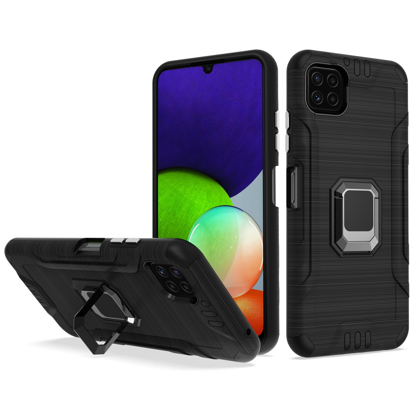 For Samsung Galaxy A22 5G Hybrid Ring Holder Kickstand Shockproof Magnetic Design Rugged Bumper Armor Drop Protective Phone Case Cover