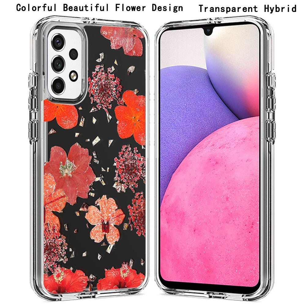For Samsung Galaxy A33 5G Glitter Floral Print Pattern Clear Design Shockproof Hybrid Fashion Sparkle Rubber TPU Bumper Phone Case Cover