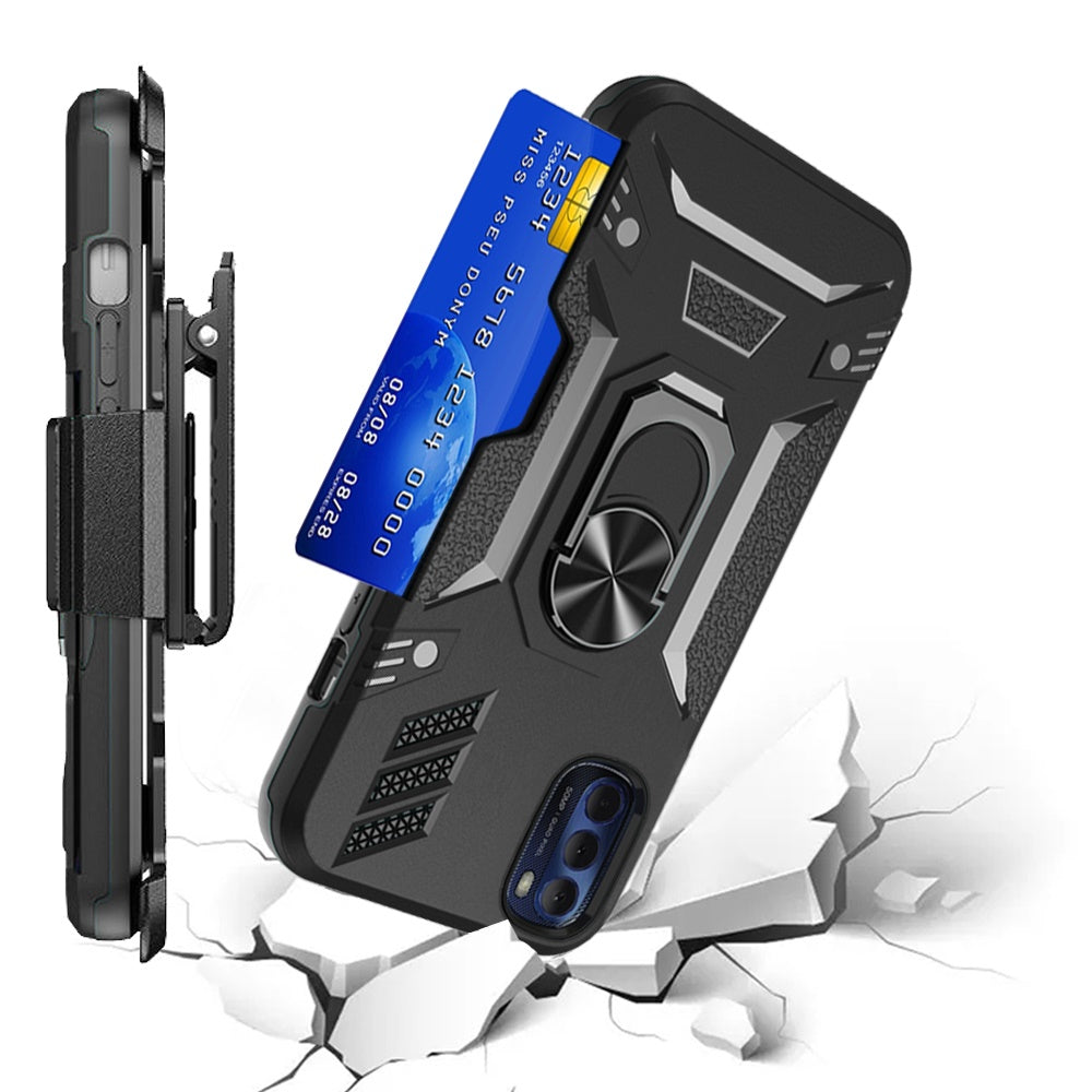 For Motorola Moto G Stylus 2022 4G Wallet Case with Invisible Credit Card Holder 3in1 Combo Holster Clip and Ring Kickstand Phone Case Cover