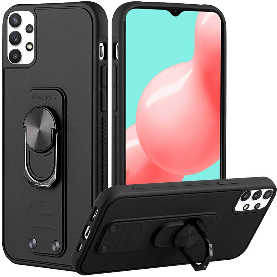 For Samsung Galaxy A02S Tuff Hybrid Solid Magnetic Ring Kickstand with Rotating Stand Heavy Duty PC + TPU Shockproof Phone Case Cover