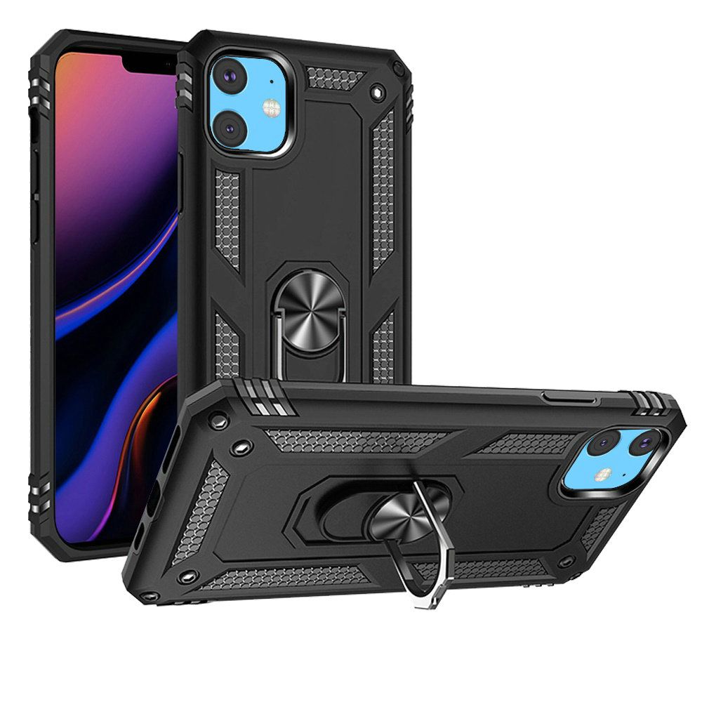 For Apple iPhone 11 (6.1") Military Grade Rugged Dual Layers 2in1 Hard PC + TPU Shockproof Hybrid with Ring Kickstand Phone Case Cover