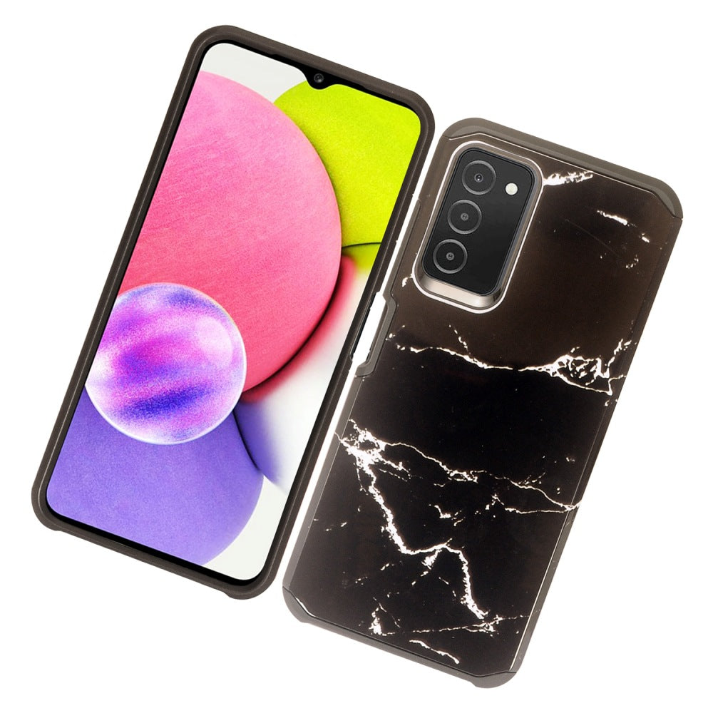 For Samsung Galaxy A03S Stylish Design Marble Armor Dual Layer 2 in 1 Rubberized Hard Shell Shockproof TPU Hybrid Phone Case Cover