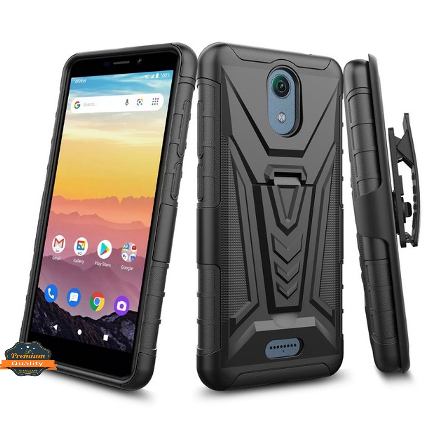 For Cricket Vision 3 Hybrid Armor V Kickstand with Swivel Belt Clip Holster Heavy Duty 3 in 1 Stand Defender Shockproof Rugged Phone Case Cover