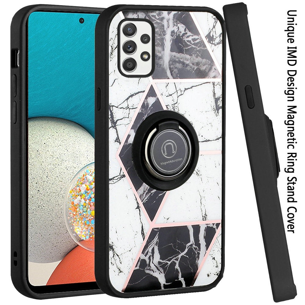 For Samsung Galaxy A53 5G Unique Marble Design with Magnetic Ring Kickstand Holder Hybrid TPU Hard PC Shockproof Armor Phone Case Cover