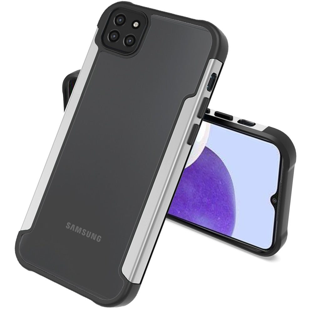 For Samsung Galaxy A22 5G Hybrid Aluminum Alloy Metal Clear Transparent Back PC TPU Bumper Frame Armor Shockproof Phone Case Cover