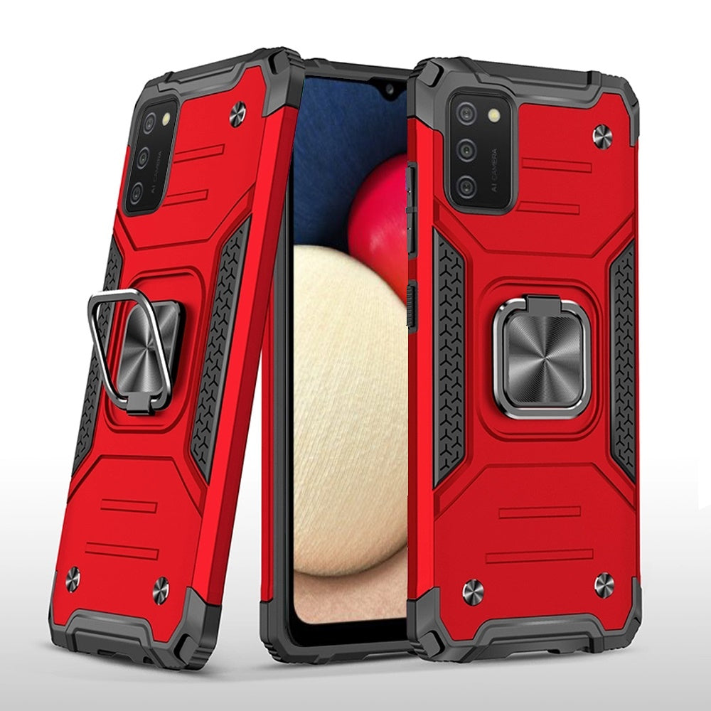 For Samsung Galaxy A02s Armor Hybrid with Ring Holder Kickstand Shockproof Heavy-Duty Durable Rugged Dual Layer Phone Case Cover