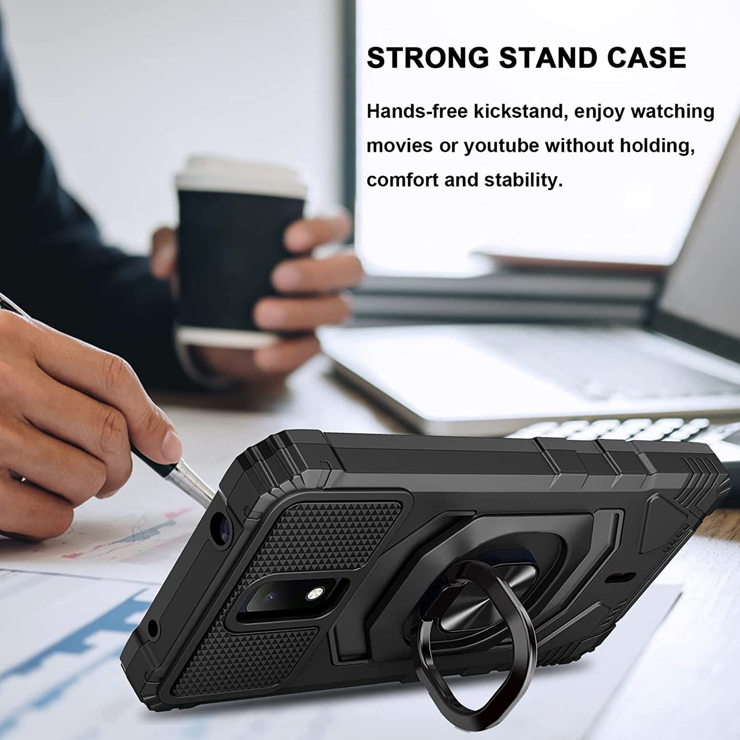 For Samsung Galaxy A03S Full-Body 2in1 Magnetic Car Mount Metal Ring Holder Kickstand Heavy Duty Hybrid Armor Phone Case Cover