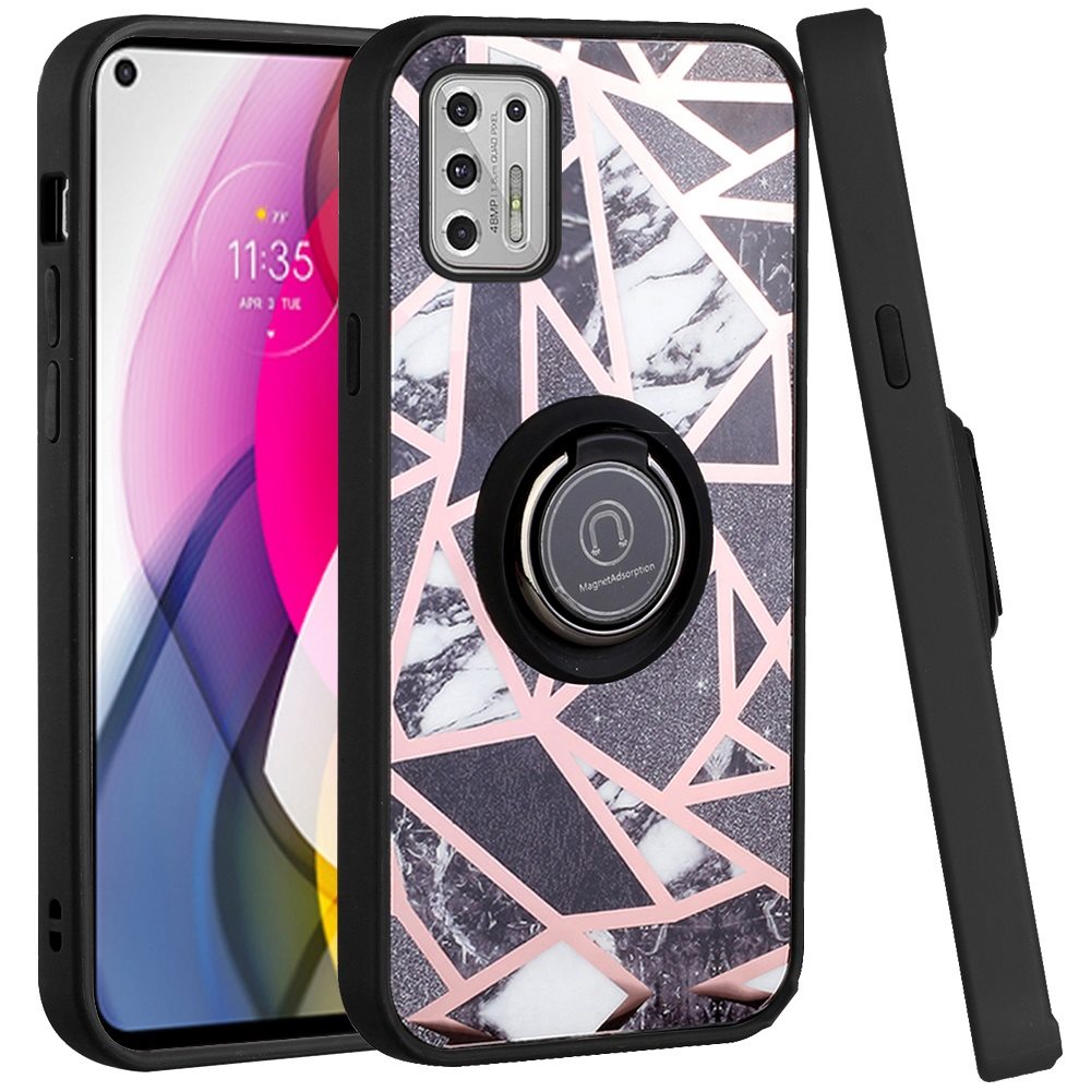 For Apple iPhone SE 2022 /SE 2020/8/7 Unique Marble Design with Magnetic Ring Kickstand Holder Hybrid TPU Shockproof Phone Case Cover