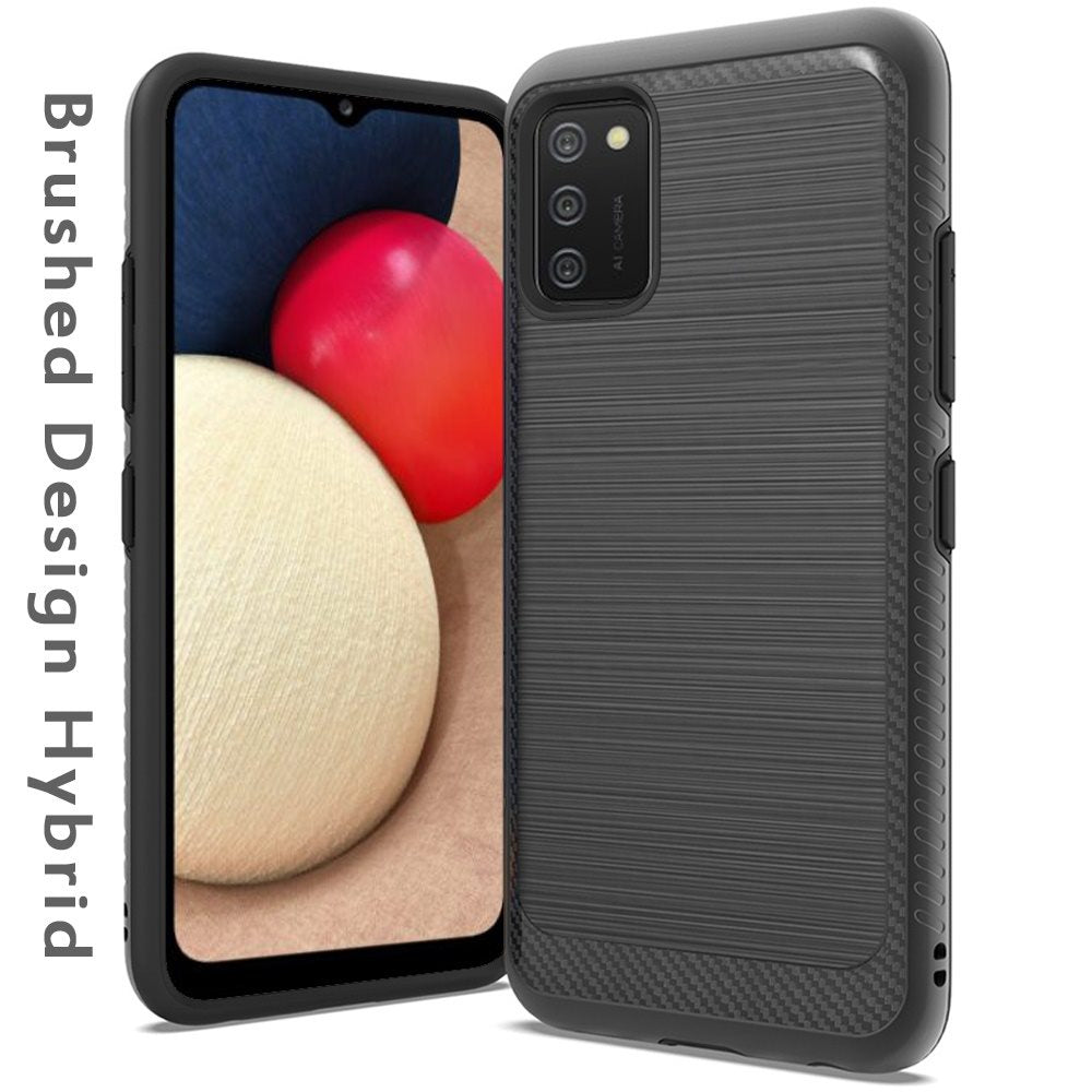 For Samsung Galaxy A02S Slim Thin Protective Hybrid TPU 2-Piece Bumper Shockproof with Brushed Metal Texture Carbon Fiber Hard PC Back Phone Case Cover