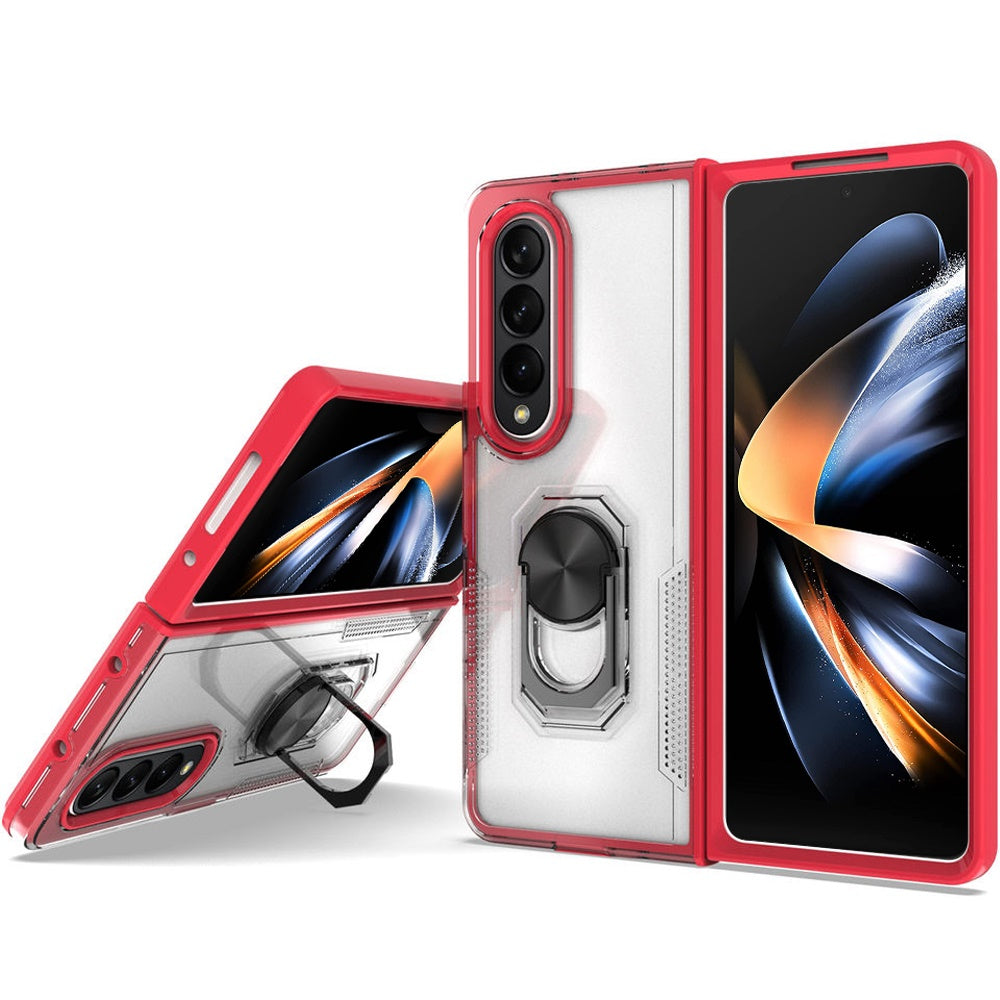 For Samsung Galaxy Z Fold 4 Clear Transparent Armor Defender Shockproof Hybrid with Ring Holder Kickstand Phone Case Cover